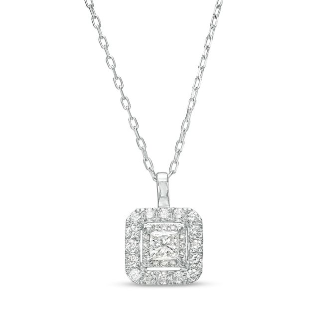 1/2 CT. T.w. Princess-Cut Diamond Cushion-Shaped Double Frame Pendant in 10K White Gold