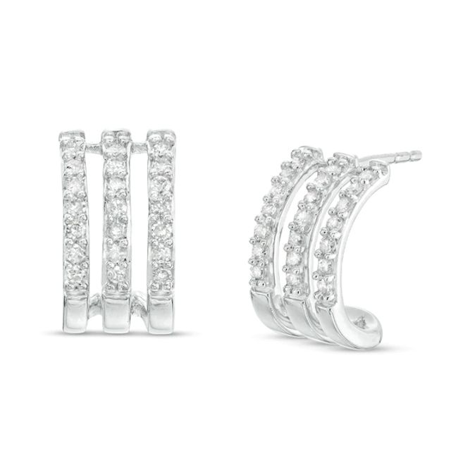 1/4 CT. T.w. Diamond Triple Row J-Hoop Earrings in 10K White Gold