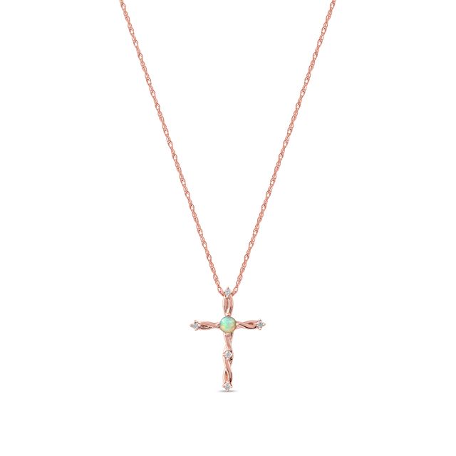 Opal and 1/20 CT. T.w. Diamond Braided Cross Pendant in 10K Rose Gold