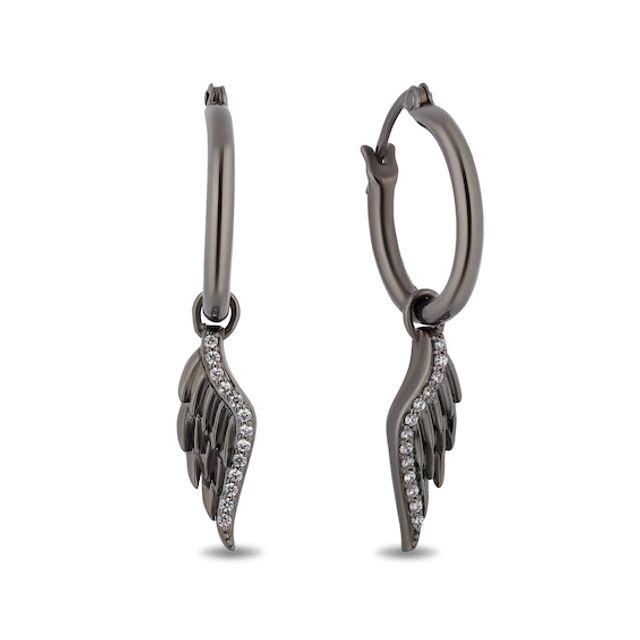 Enchanted Disney Villains Maleficent 1/10 CT. T.w. Diamond Wing Drop Earrings in Sterling Silver with Black Rhodium