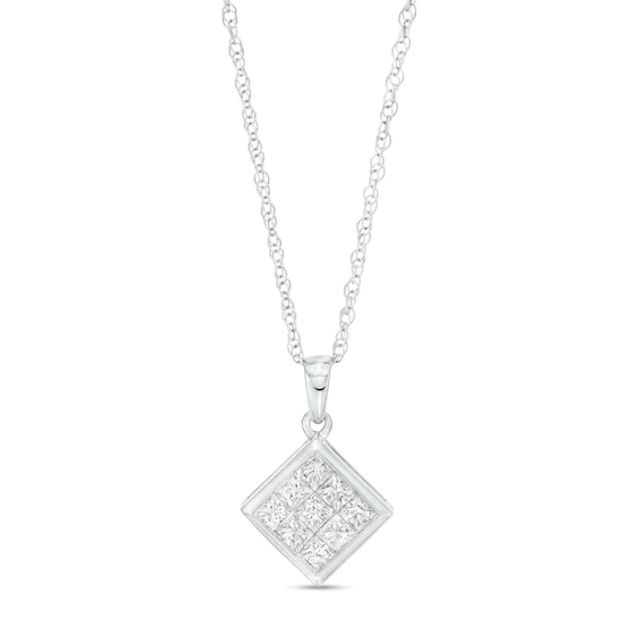 5/8 CT. T.w. Princess-Cut Multi-Diamond Tilted Pendant in 10K White Gold