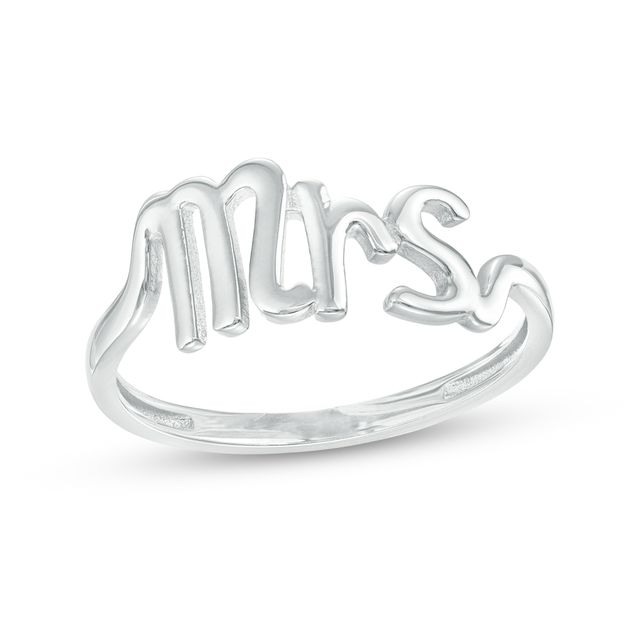 Cursive "Mrs" Stackable Band in 10K White Gold