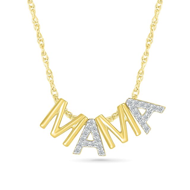 1/10 CT. T.w. Diamond and Polished Alternating "Mama" Block Letter Pendant in Sterling Silver with 14K Gold Plate