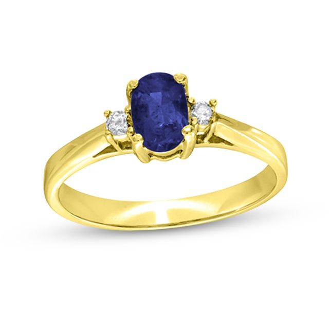Oval Blue Sapphire and 1/20 CT. T.w. Diamond Collar Ring in 14K Gold