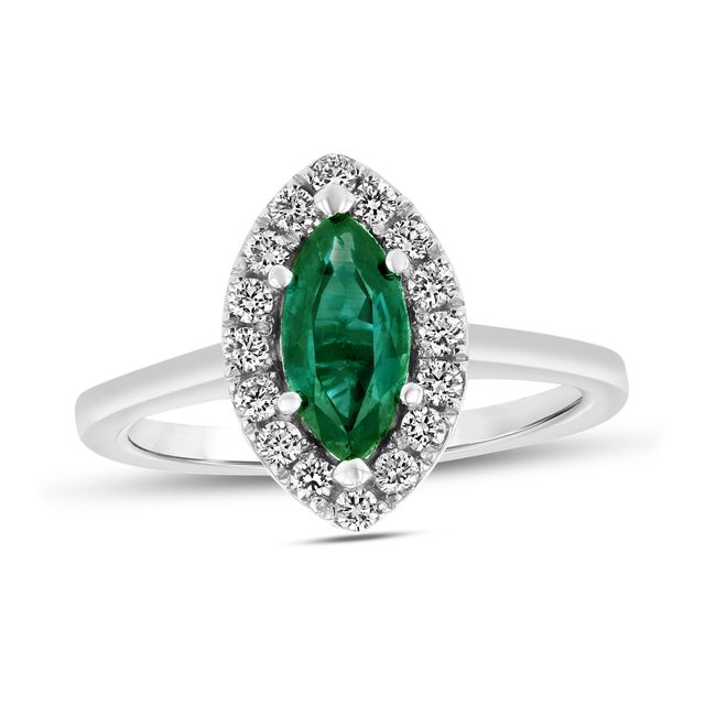 Marquise Emerald and 1/4 CT. T.w. Diamond Frame Ring in 14K White Gold