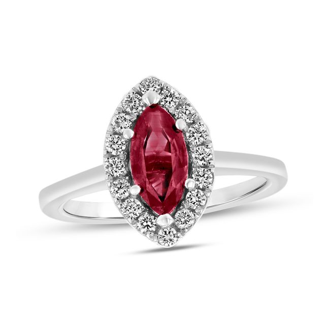 Marquise Ruby and 1/4 CT. T.w. Diamond Frame Ring in 14K White Gold