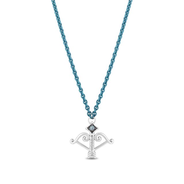 Enchanted Disney Merida Swiss Blue Topaz and Diamond Accent Bow and Arrow Necklace in Sterling Silver