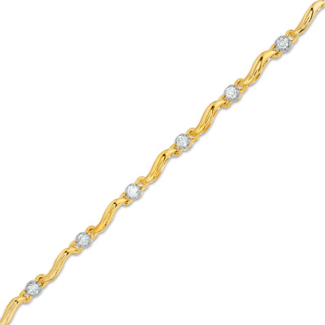 1/2 CT. T.w. Diamond Alternating Wave Link Line Bracelet in 10K Gold - 7.5"