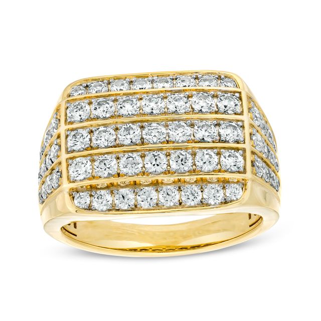 Men's 2 CT. T.w. Certified Lab-Created Diamond Multi-Row Rectangle-Top Rounded Edge Ring in 14K Gold