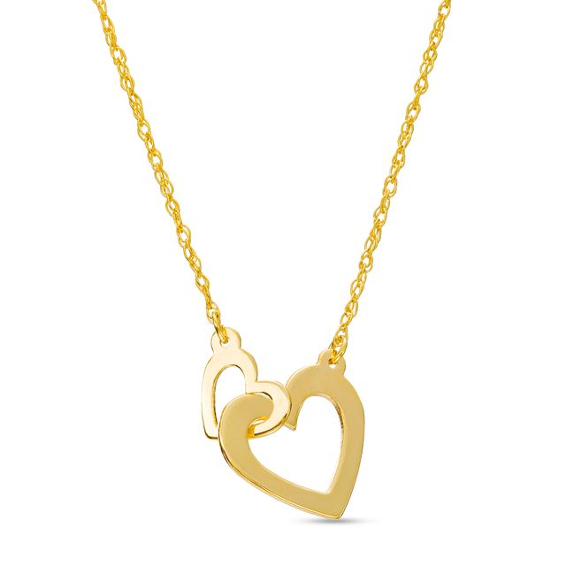 Small and Large Interlocking Hearts Necklace in 14K Gold