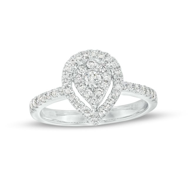 1/2 CT. T.w. Pear-Shaped Multi-Diamond Frame Ring in 10K White Gold