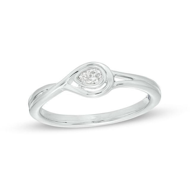 Cherished Promise Collectionâ¢ 1/10 CT. Pear-Shaped Diamond Solitaire Sideways Twist Knot Promise Ring in 10K White Gold