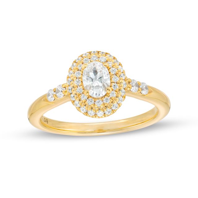 Vera Wang Love Collection 5/8 CT. T.w. Oval Diamond Double Frame Engagement Ring in 14K Gold