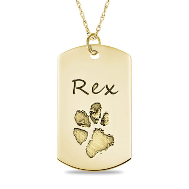 Engravable Your Pets Paw Print Dog Tag Pendant in 10K White, Yellow, or Rose Gold (1 Image and 4 Lines)