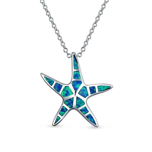 Blue Lab-Created Opal Inlay Starfish Pendant in Sterling Silver