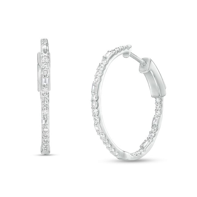 1 CT. T.w. Baguette and Round Diamond Inside-Out Hoop Earrings in 10K White Gold