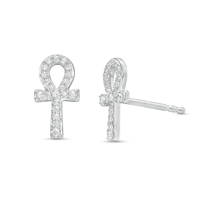 1/6 CT. T.w. Diamond Ankh Stud Earrings in 10K White Gold