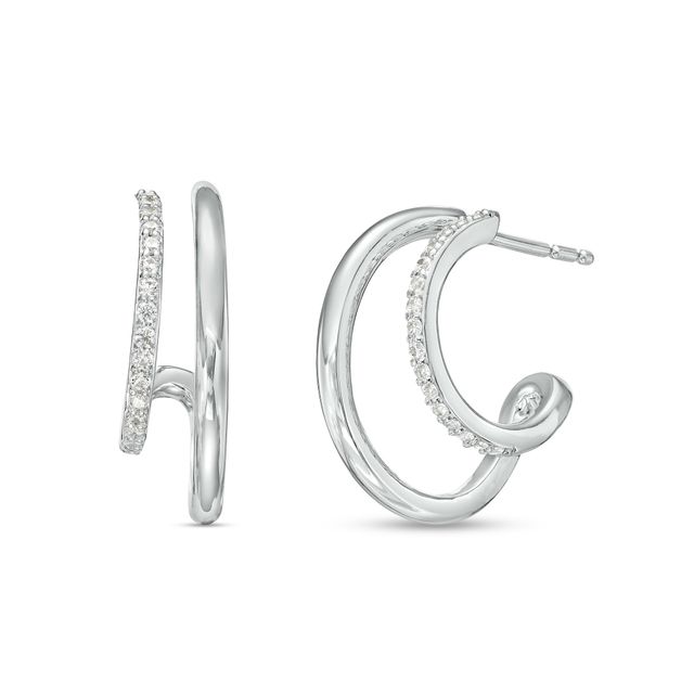 1/6 CT. T.w. Diamond Double Row Curved Huggie Hoop Earrings in Sterling Silver