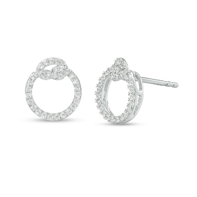 1/4 CT. T.w. Diamond Pretzel Knot Circle Outline Stud Earrings in Sterling Silver