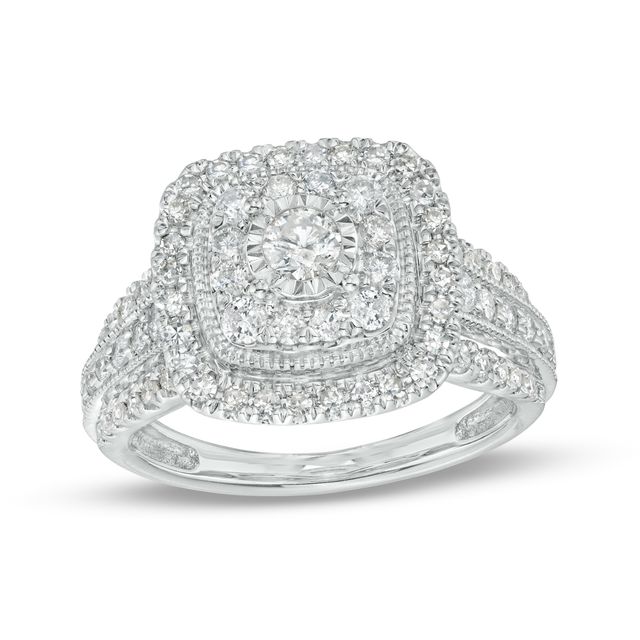 1 CT. T.w. Diamond Double Cushion-Shaped Frame Engagement Ring in 10K White Gold (J/I3)