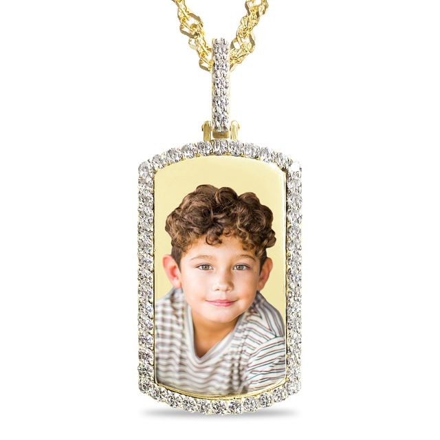 1 CT. T.w. Diamond Frame Engravable Photo Dog Tag Pendant in 10K Gold (1 Image and 4 Lines) - 24"
