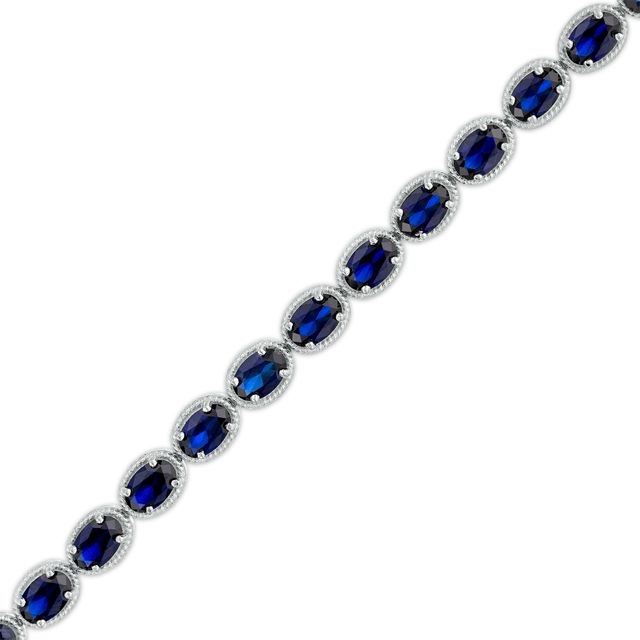 Oval Blue Lab-Created Sapphire Rope-Textured Frame Tennis Bracelet in Sterling Silver - 7.5"