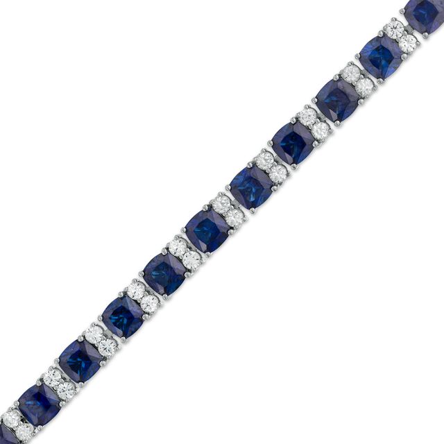 6.0mm Cushion-Cut Blue and White Lab-Created Sapphire Alternating Link Bracelet in Sterling Silver - 7.25"
