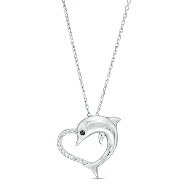 1/20 CT. T.w. Black and White Diamond Dolphin Heart Pendant in Sterling Silver
