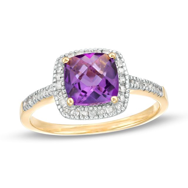 7.0mm Cushion-Cut Amethyst and 1/5 CT. T.w. Diamond Frame Ring 10K Gold