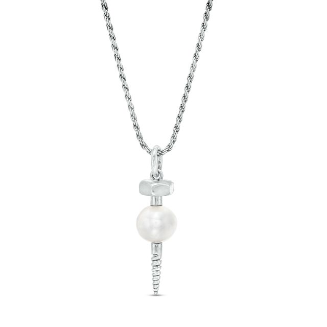 Men's 9.5-10.0mm Freshwater Cultured Pearl Screw Pendant in Sterling Silver â 22"
