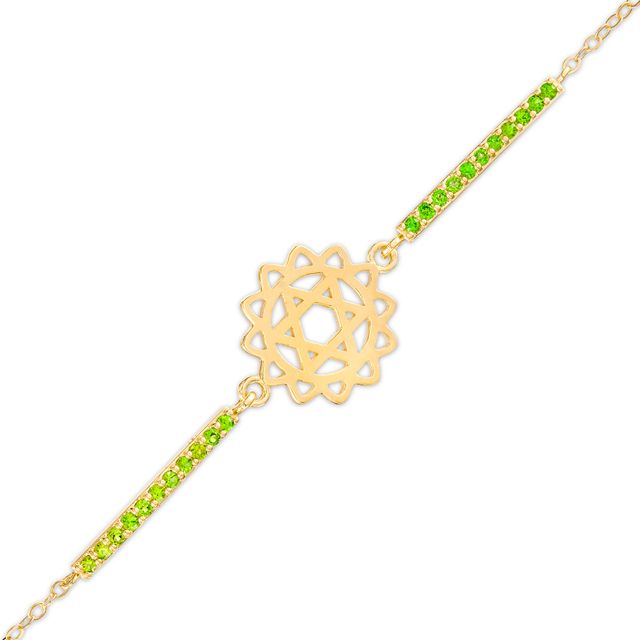 Chrome Diopside Heart Chakra Symbol Bracelet in Sterling Silver with 18K Gold Plate â 7.75"