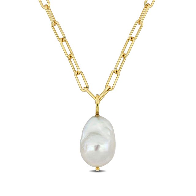 13.0-13.5mm Baroque Freshwater Cultured Pearl Paper Clip Necklace in Sterling Silver with 18K Gold Plate