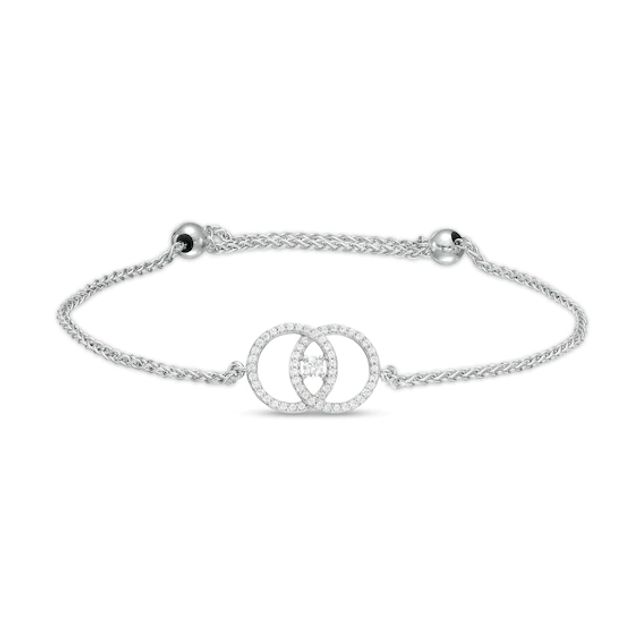 You Me Us 1/3 CT. T.w. Diamond Intertwined Double Circle Bolo Bracelet in 10K White Gold â 9"