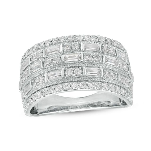1 CT. T.w. Baguette and Round Diamond Vintage-Style Multi-Row Anniversary Band in 10K White Gold