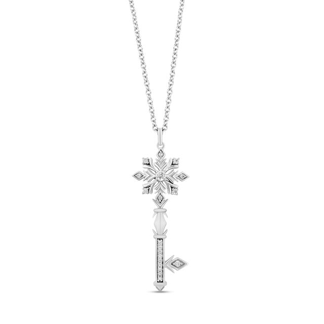 Enchanted Disney Elsa 1/6 CT. T.w. Diamond Snowflake Key Pendant in Sterling Silver â 19"