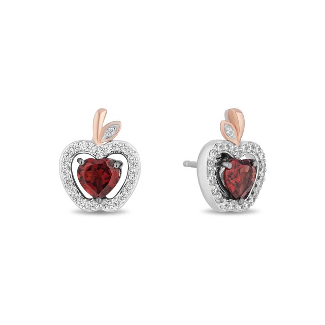 Enchanted Disney Snow White Garnet and 1/5 CT. T.w. Diamond Stud Earrings in Sterling Silver and 10K Rose Gold