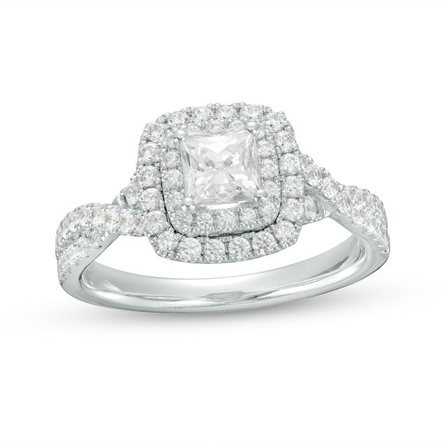 Celebration Ideal 1-1/4 CT. T.w. Princess-Cut Diamond Double Frame Twist Shank Engagement Ring in 14K White Gold (I/I1)