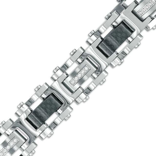 Men's 1/5 CT. T.w. Diamond Link Bracelet in Stainless Steel with Black Carbon Fiber â 8.62"