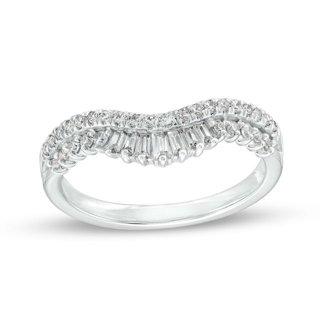 3/8 CT. T.w. Baguette and Round Diamond Double Row Anniversary Band in 14K White Gold