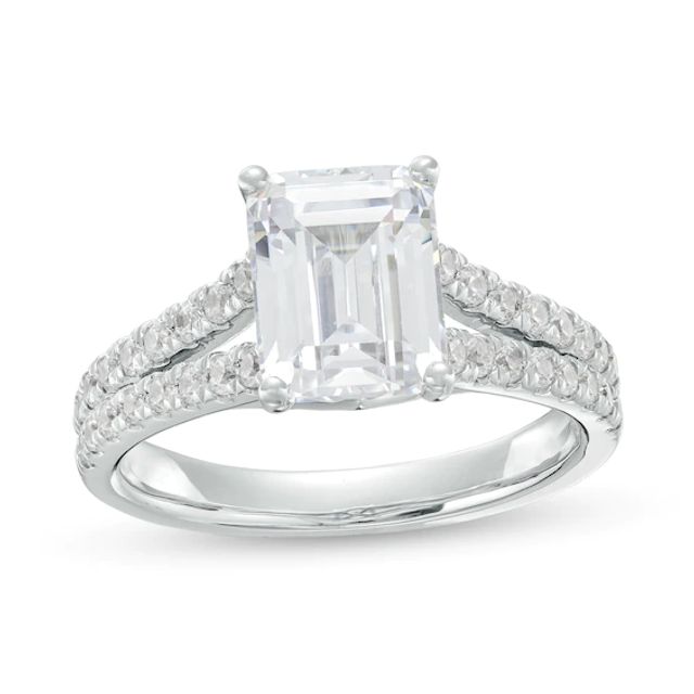3 CT. T.w. Certified Emerald-Cut Lab-Created Diamond Split Shank Engagement Ring in 14K White Gold (F/Vs2)