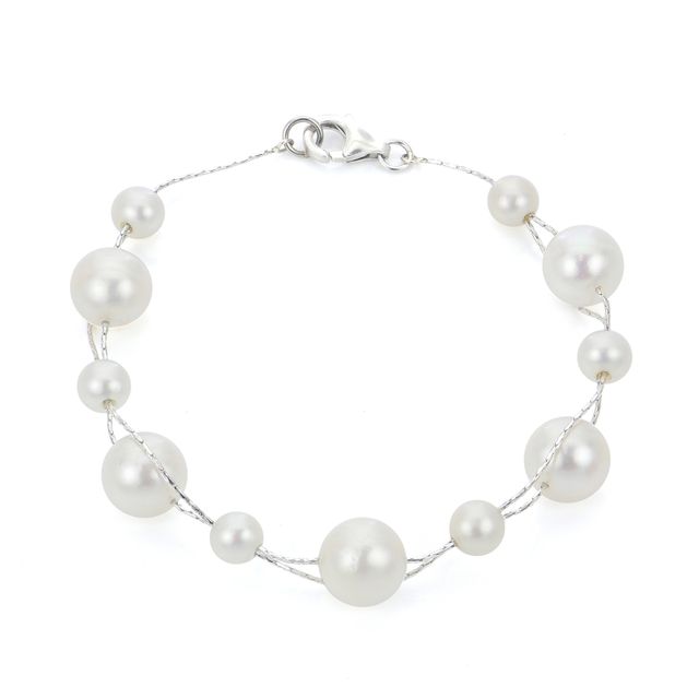 6.0-10.0mm Cultured Freshwater Pearl Station Chain Bracelet in Sterling Silver