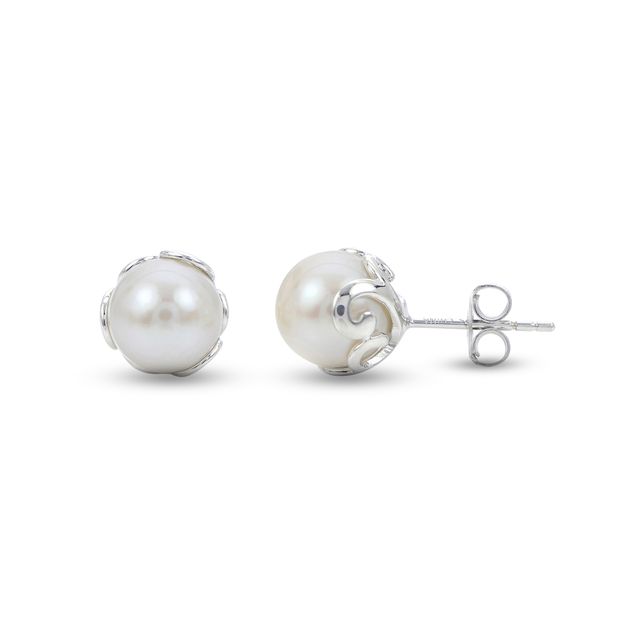 8.5-9.0 Cultured Freshwater Pearl Filigree Stud Earrings in Sterling Silver