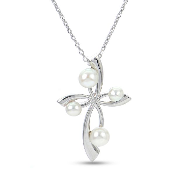 3.0-4.5mm Baroque Freshwater Cultured Pearl Swirl Cross Pendant in Sterling Silver