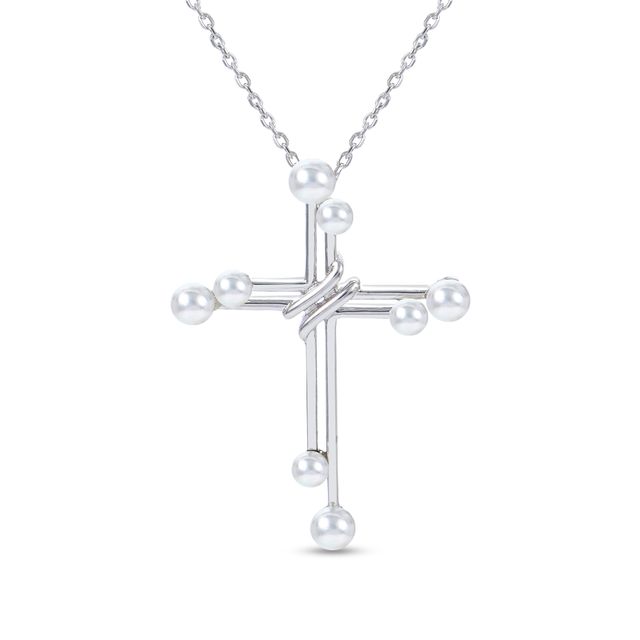 2.5-3.5mm Baroque Freshwater Cultured Pearl Double Cross Pendant in Sterling Silver