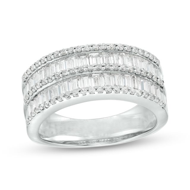 7/8 CT. T.w. Baguette and Round Diamond Multi-Row Anniversary Band in 14K White Gold