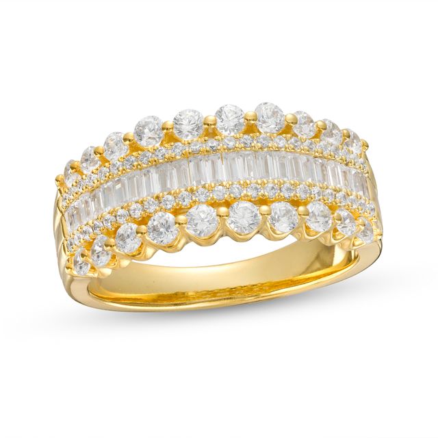 1 CT. T.w. Certified Baguette and Round Diamond Multi-Row Anniversary Band in 14K Gold (I/Si2)