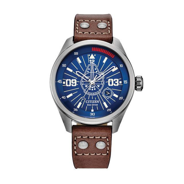 Men's Citizen Eco-DriveÂ® Star Warsâ¢ Han Soloâ¢ Brown Leather Strap Watch with Blue Dial (Model: Aw5009-03W)