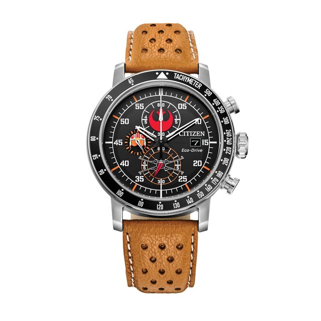 Men's Citizen Eco-DriveÂ® Star Warsâ¢ Rebel Pilot Chronograph Leather Strap Watch with Black Dial (Model: Ca0761-06W)