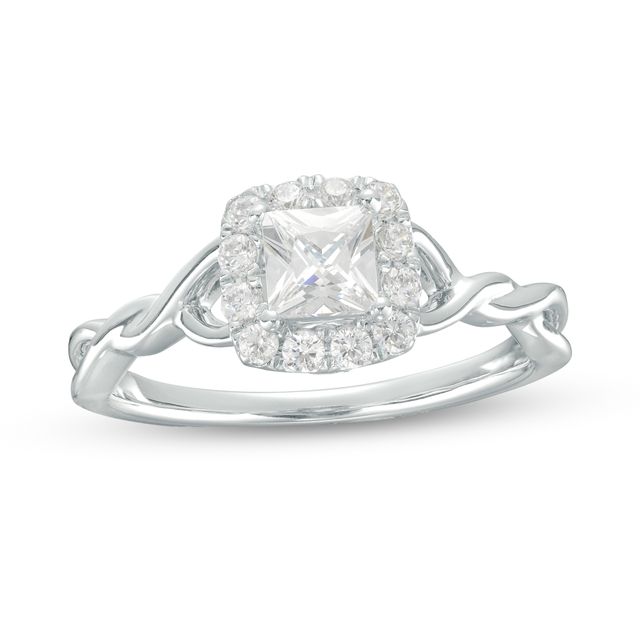 3/4 CT. T.w. Princess-Cut Diamond Frame Twist Shank Engagement Ring in 14K White Gold (I/I2)