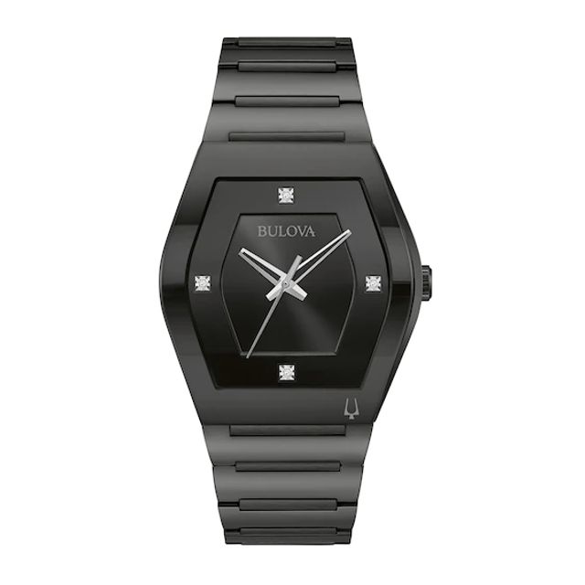 Men's Bulova Modern Gemini Diamond Accent Black Watch with Tonneau Dial (Model: 98D177)